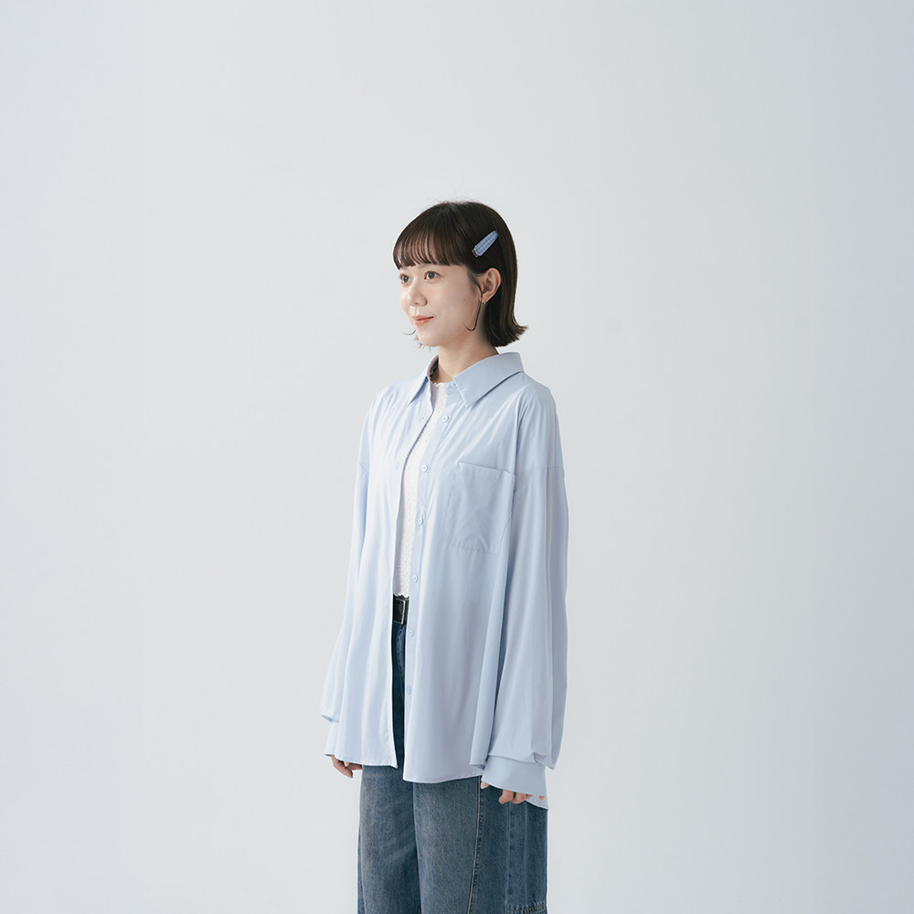 QUEENSHOP 2026春夏新品女装简约冰凉防晒感长袖衬衫-蓝01025782
