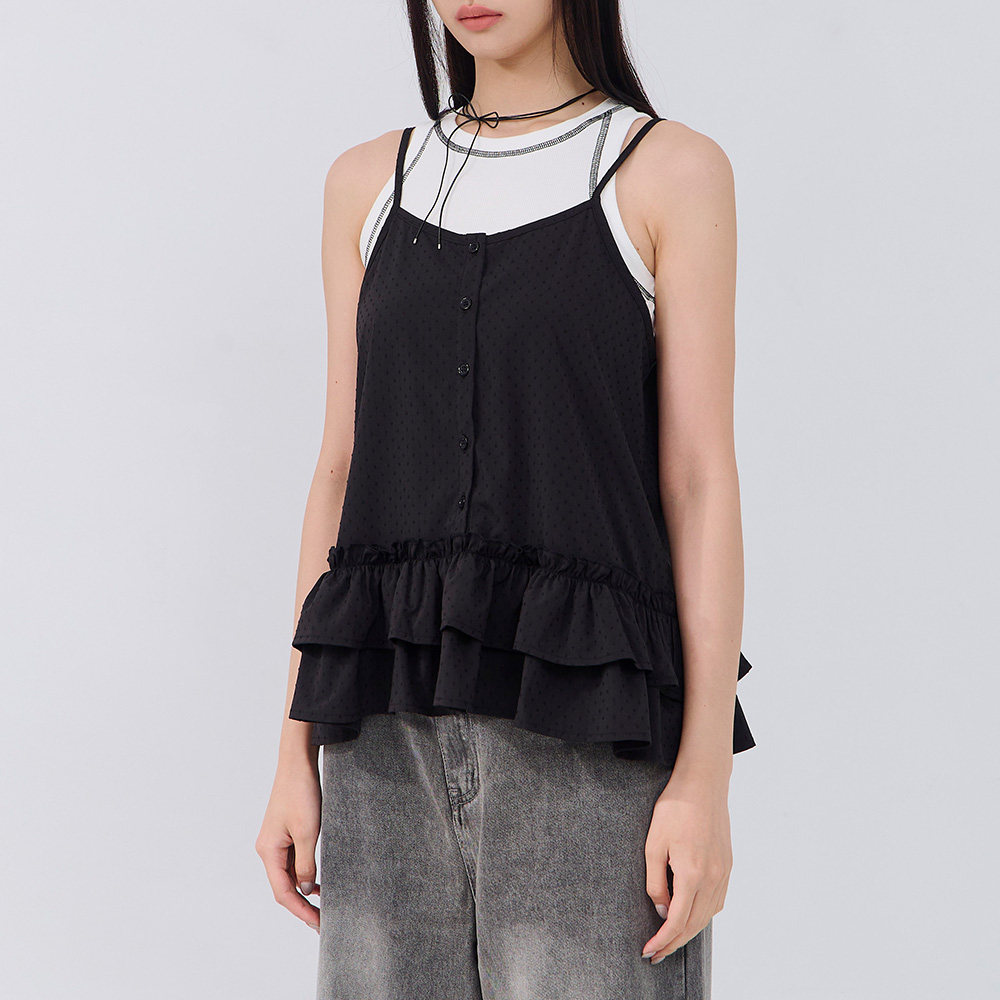 QUEENSHOP 2026春夏新品女装立体点点下襬荷叶细肩背心01099561