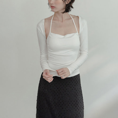 QUEENSHOP 2026秋冬新品女装两件式附外套绕颈Bra Top-白01150498