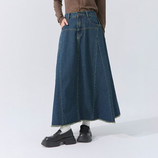 抽须剪接设计伞摆牛仔裙03021665 女装 QUEENSHOP 2025秋冬新品