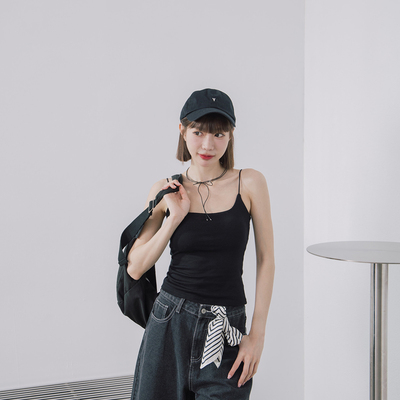 后篓空一字带棉质BraTop背心