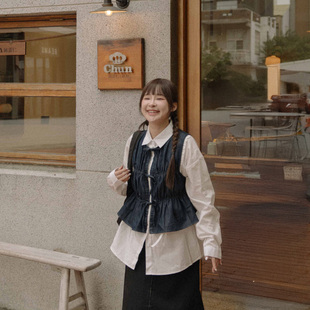 牛仔绑带细褶造型罩衫 女装 背心01099339 2025秋冬新品 QUEENSHOP