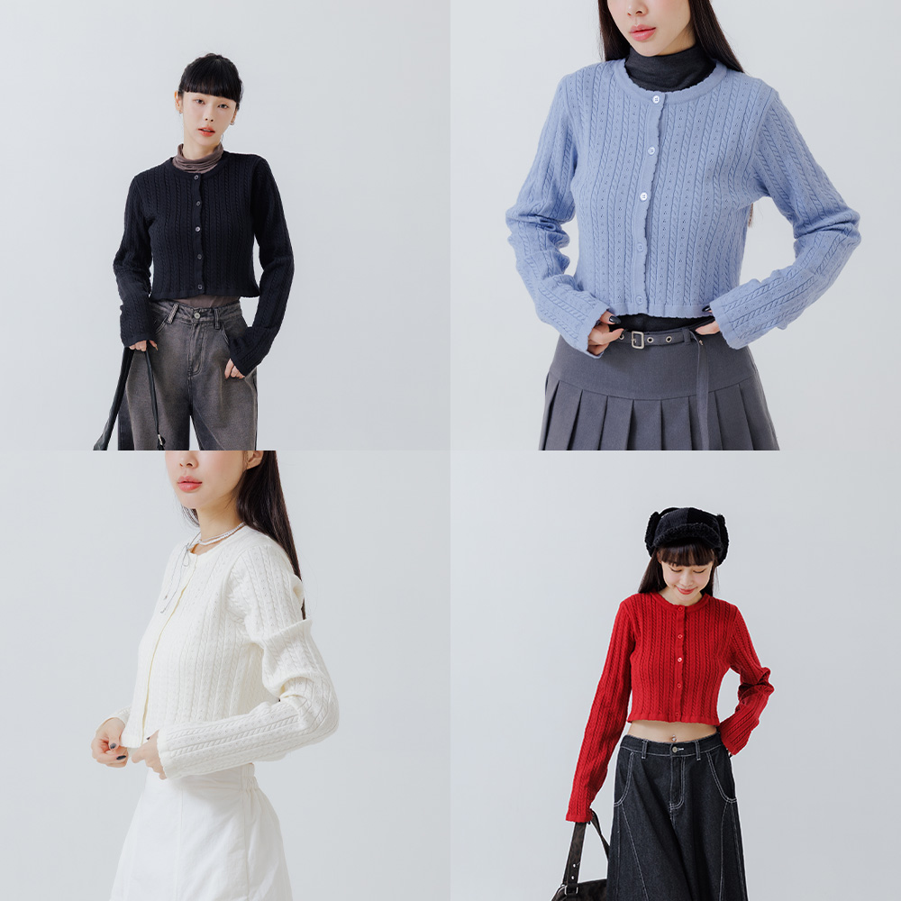 镂空缇花织纹排釦针织上衣