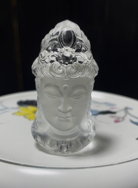 天然白水晶观音首吊坠男女本命年吉祥挂饰守护神观音头小摆件车挂