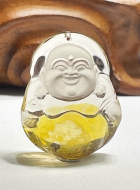 天然黄焦花水晶弥勒佛吊坠女款情侣大肚佛笑佛水晶佛公挂件项链坠