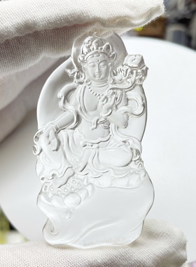 天然白水晶度母观音吊坠男女款平安无事牌子绿度母菩萨项链坠挂件