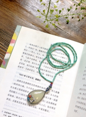 【林深见鹿】天然和田玉水滴吊坠配绿松石项链