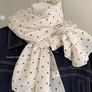 2025SS春秋冬季 披肩坎肩护颈透气围脖文艺女 棉麻围巾复古波点长款