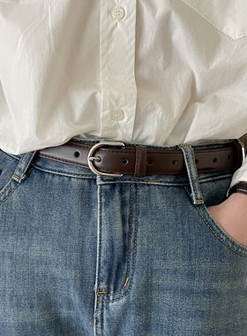 日常百搭款~黑色棕色小皮带简单复古腰带学生女士牛仔裤带装饰ins