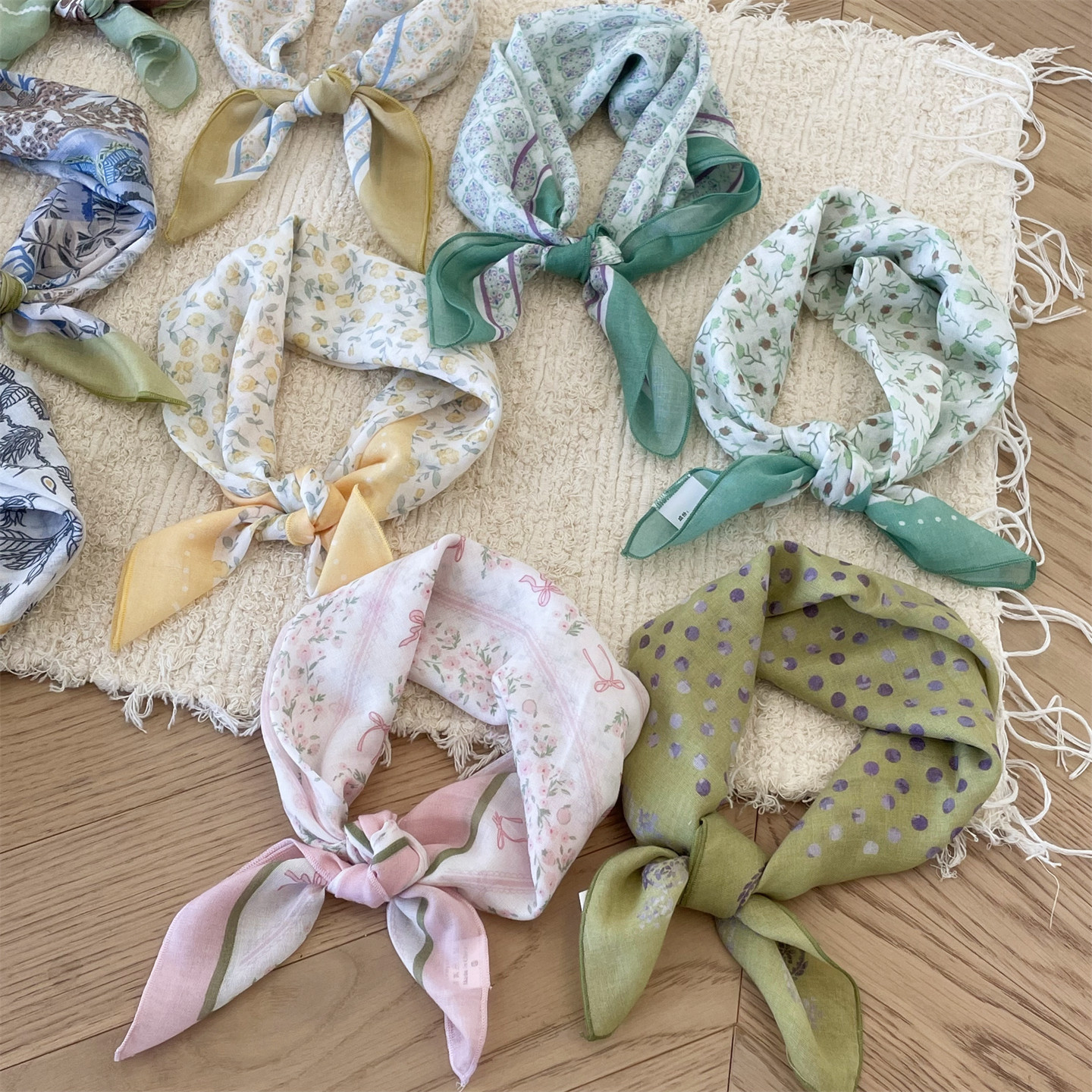 春天的棉麻丝巾碎花小清新文艺头巾森系田园风小围巾领巾方巾春夏