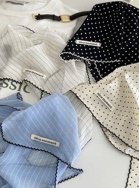 极简高级感蓝色条纹三角巾轻薄头巾春夏秋季发带百搭配饰丝巾领巾