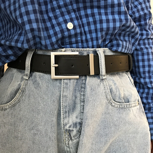 港风帅气腰带BF风中性宽皮带学生流行裤 带哑光银色复古可打孔时尚