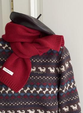 原版品质 |  高级感100%wool纯羊毛纯色围巾保暖冬季红色围脖女士