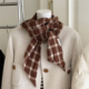 柔软美拉德色系仿羊绒轻薄小围巾春秋冬季 护颈围脖格子纯色领巾女