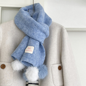 超超超可爱 保暖加厚 毛球围巾仿羊绒软糯纯色围脖学生蓝色秋冬季