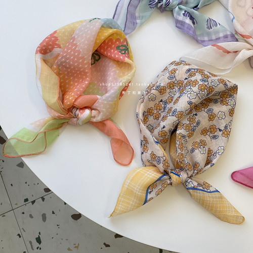 棉麻碎花55cm小方巾空气感夏季