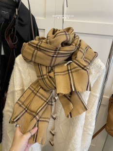 经典款格子围巾仿羊绒长款披肩绿色美式复古秋冬季保暖围脖学生女