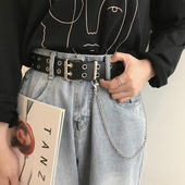 潮人BI备单品港风嘻哈金属学生链条皮带双排镂空时尚 饰 酷炫腰带装