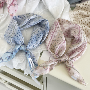 甜妹可爱碎花小清新方巾田园森系丝巾柔软护颈领巾头巾女春夏新款
