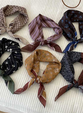 早秋古早复古方巾棕红色系亲肤领巾百搭装饰丝巾头巾轻薄透气围巾