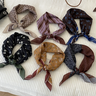 早秋古早复古方巾棕红色系亲肤领巾百搭装饰丝巾头巾轻薄透气围巾