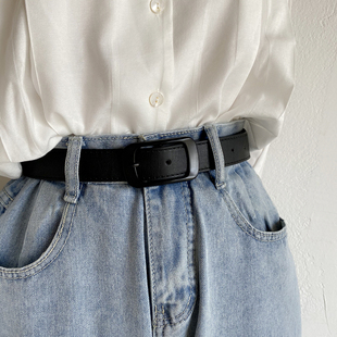 韩国新款BF中性风皮带黑方扣腰带学生软裤带女士简约百搭耐用ins