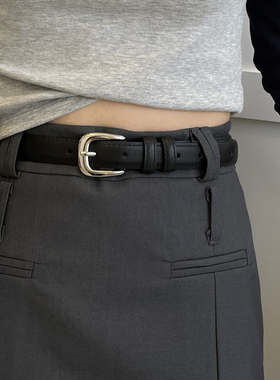 衣橱BI备腰带女士简单又高级亮银扣皮带真皮学生青年装饰韩版裤带