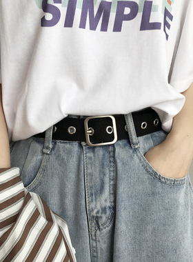 全孔免打孔腰带拼皮皮带学生镂空帆布哑光方扣圆扣爱心扣头裤带女