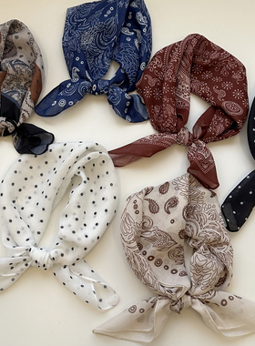 秋天美拉德色系酒红文艺复古小方巾装饰围脖围巾棉麻透气腰花发带