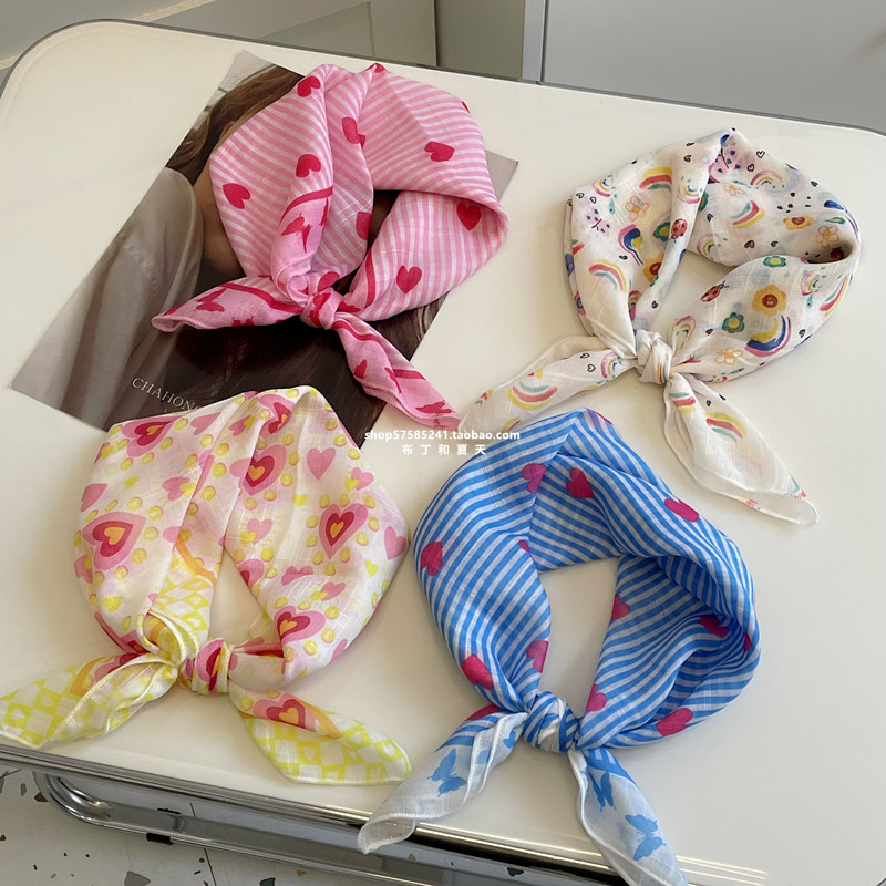 多巴胺领巾爱心彩虹棉麻丝巾55CM方巾文艺旅游装饰发带围巾春夏秋,服饰配件/皮带/帽子/围巾,围巾/丝巾/披肩,淘宝优惠券,粉丝福利购,淘宝优惠卷