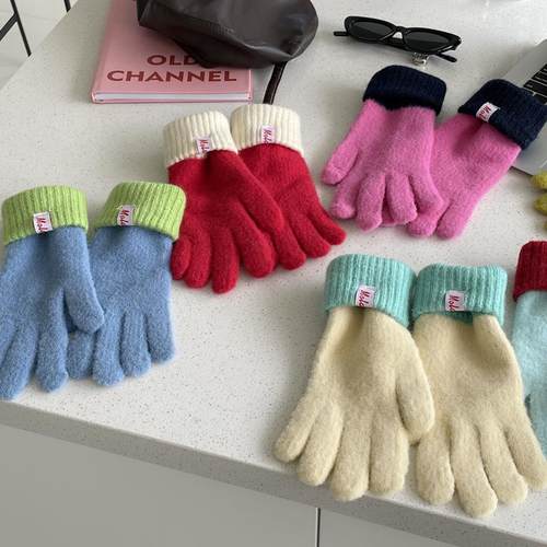 韩国设计师款可触屏五指手套女冬