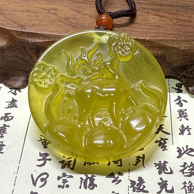 纯天然黄金玉料鹿玉佩吊坠挂件一路顺风实拍孤品一件圆牌可做车挂