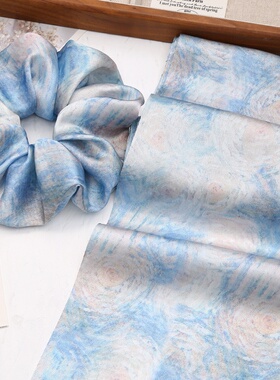 复古油画晕染星空蓝大肠发圈diy布料缎面布手工头绳发饰制作材料