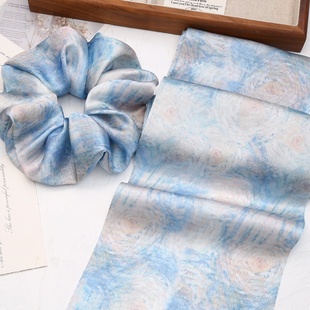 复古油画晕染星空蓝大肠发圈diy布料缎面布手工头绳发饰制作材料