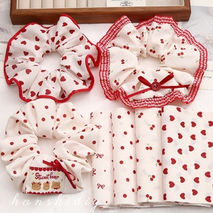 韩ins风复古红波点樱桃女童大肠发圈diy布料手工头花头绳diy材料