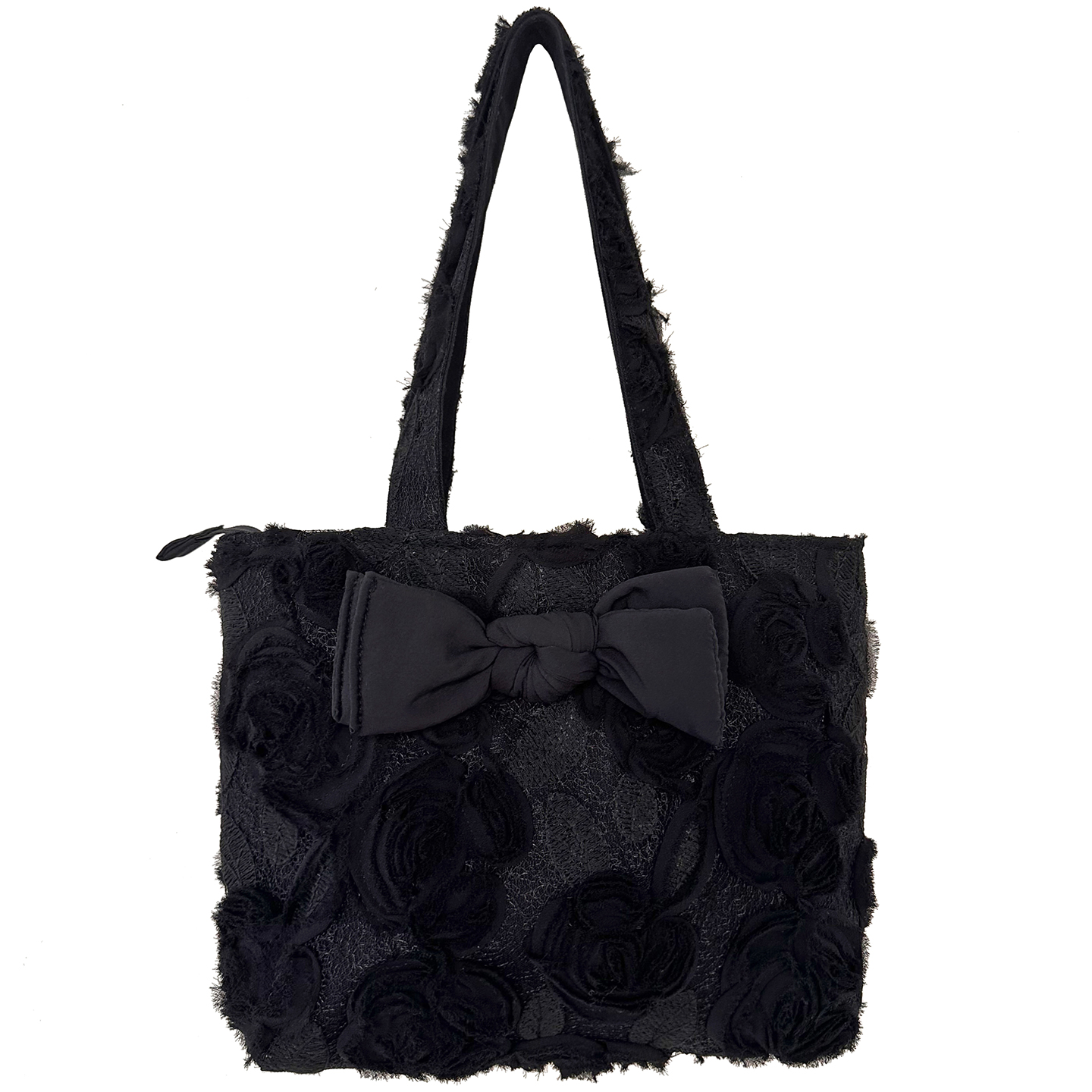 希厘原创黑色玫瑰花蝴蝶结托特包