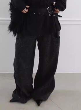 韩国代购 olssen snow pintuck 点点 褶皱边 宽松 直筒休闲裤