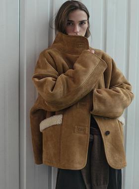 韩国代购own feature colour high neck shearling麂皮羊羔绒外套