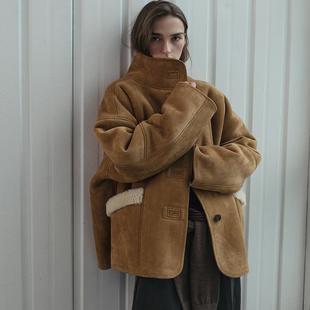 own neck feature high shearling麂皮羊羔绒外套 colour 韩国代购