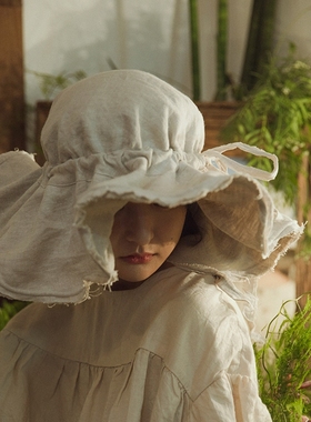 韩国代购 jammer Linen drawstring 水洗亚麻 帽