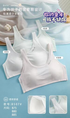 小靓美宽肩固定杯发育期莫代尔运动文胸初中学生背心少女内衣8507