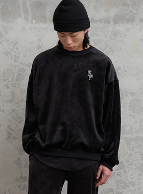 【清仓特价】fairplay 宽松廓形刺绣logo高街运动天鹅绒 圆领卫衣