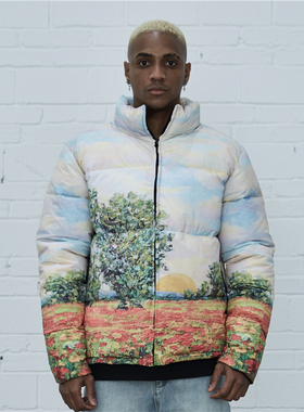 纽约潮牌Profound Foundation支线 日出日落风景油画加厚棉服外套