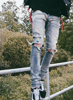 纽约潮牌Profound Foundation支线 洗水做旧 膝盖破洞破坏牛仔裤