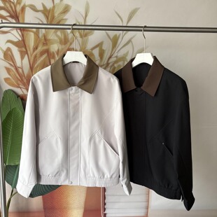 26春秋男装 复古撞色翻领夹克男春秋休闲外套商务休闲 巴恩风美式