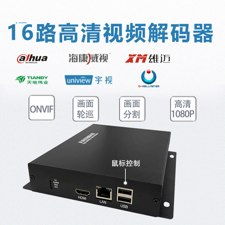 16路监控解码器监控rtsp转hdmi输出画面轮巡分割h265/h264