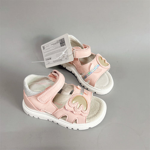 外贸俄罗斯女童儿童凉鞋露趾足弓猪皮鞋垫矫正内八扁平宝宝鞋学步