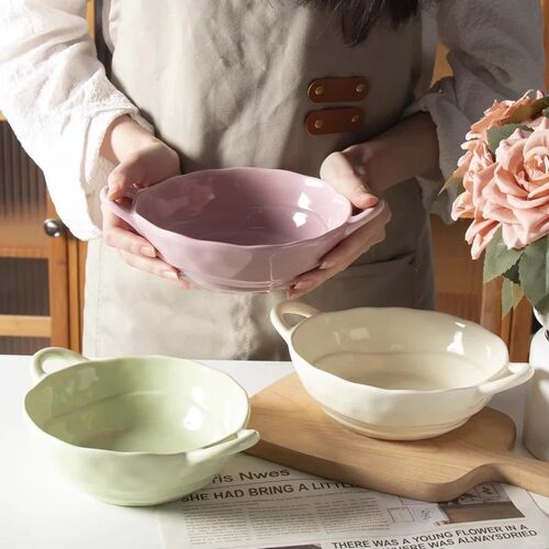 ins风陶瓷双耳甜品沙拉碗