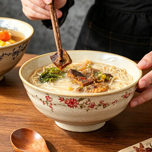 中式陶瓷手绘釉下彩斗笠面碗
