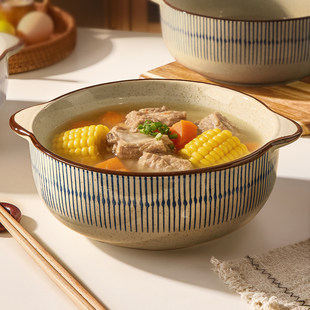 蓝雨陶瓷酸菜鱼大盆碗家用2026新款高颜值釉下彩双耳汤碗大号汤盆